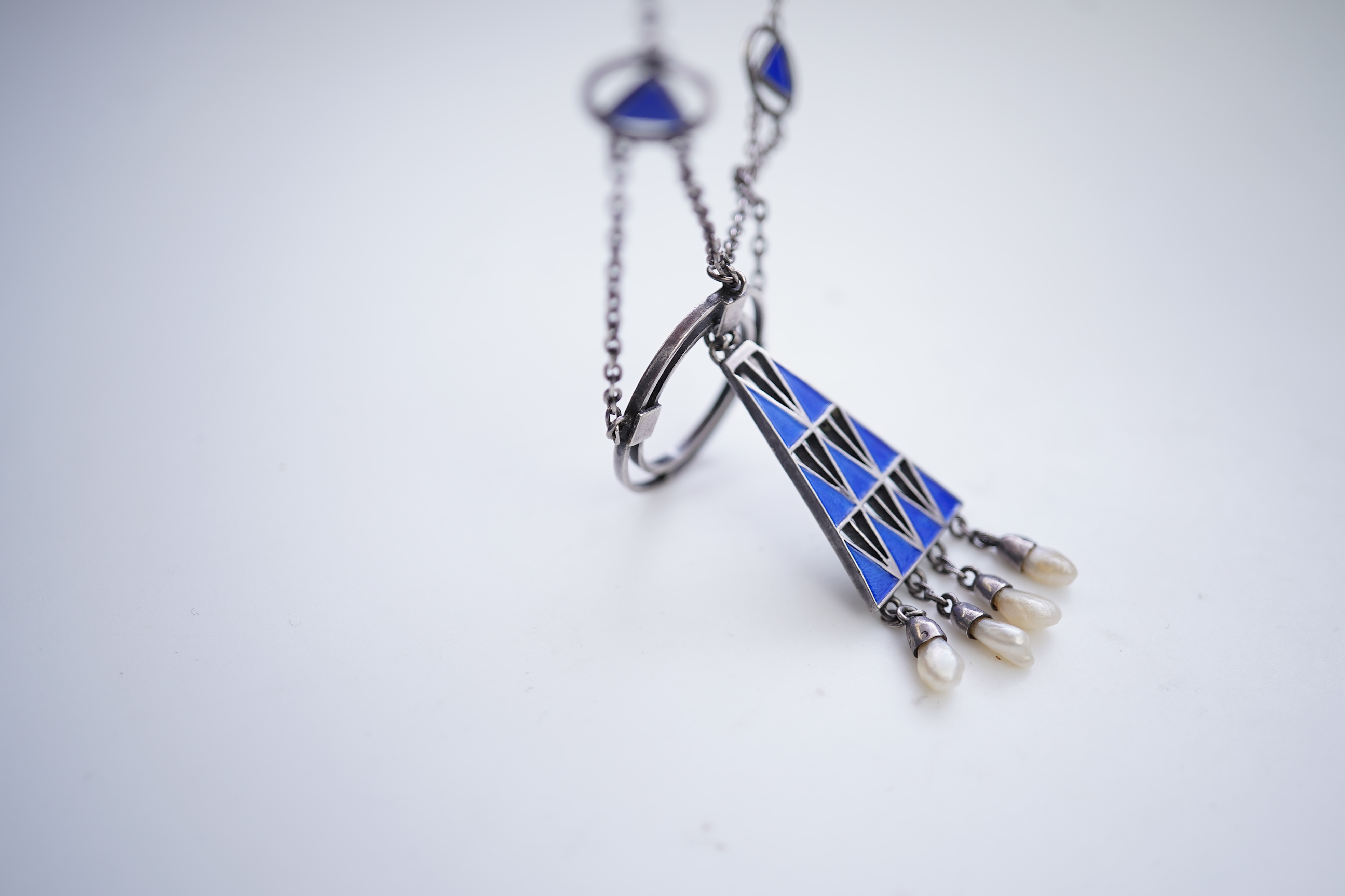 Theodor Fahrner, silver and enamel necklace, early 20th century